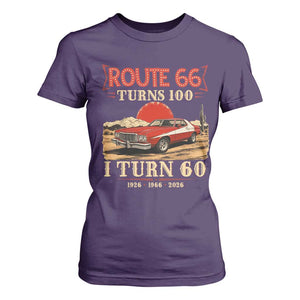 Route Highway 66 Turns 100 I Turn 60 T Shirt For Women Vintage 1966 Road Sign 60th Birthday Muscle Car Lover Gift