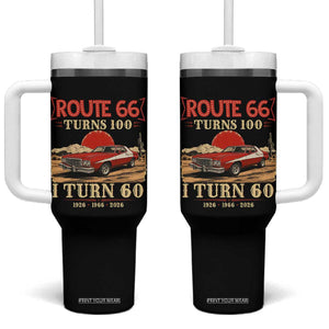 Route Highway 66 Turns 100 I Turn 60 Tumbler With Handle Vintage 1966 Road Sign 60th Birthday Muscle Car Lover Gift