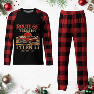 Route Highway 66 Turns 100 I Turn 55 Plaid Pajama Set Vintage 1971 Road Sign 55th Birthday Muscle Car Lover Gift