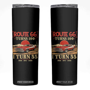 Route Highway 66 Turns 100 I Turn 55 Skinny Tumbler Vintage 1971 Road Sign 55th Birthday Muscle Car Lover Gift