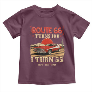 Route Highway 66 Turns 100 I Turn 55 Toddler T Shirt Vintage 1971 Road Sign 55th Birthday Muscle Car Lover Gift