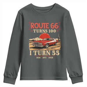 Route Highway 66 Turns 100 I Turn 55 Youth Sweatshirt Vintage 1971 Road Sign 55th Birthday Muscle Car Lover Gift