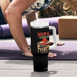 Route Highway 66 Turns 100 I Turn 40 Tumbler With Handle Vintage 1986 Road Sign 40th Birthday Muscle Car Lover Gift