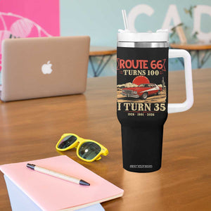 Route Highway 66 Turns 100 I Turn 35 Tumbler With Handle Vintage 1991 Road Sign 35th Birthday Muscle Car Lover Gift