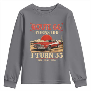 Route Highway 66 Turns 100 I Turn 35 Youth Sweatshirt Vintage 1991 Road Sign 35th Birthday Muscle Car Lover Gift