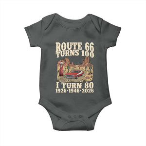 Route Highway 66 Turns 100 I Turn 80 Baby Onesie Vintage 1946 Road Sign American Muscle Car Lover 80th Birthday Gift