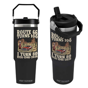 Route Highway 66 Turns 100 I Turn 80 Flip Straw Tumbler Vintage 1946 Road Sign American Muscle Car Lover 80th Birthday Gift