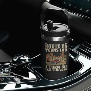 Route Highway 66 Turns 100 I Turn 80 Flip Straw Tumbler Vintage 1946 Road Sign American Muscle Car Lover 80th Birthday Gift