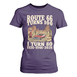 Route Highway 66 Turns 100 I Turn 80 T Shirt For Women Vintage 1946 Road Sign American Muscle Car Lover 80th Birthday Gift