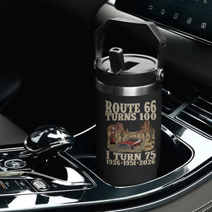 Route Highway 66 Turns 100 I Turn 75 Flip Straw Tumbler Vintage 1951 Road Sign American Muscle Car Lover 75th Birthday Gift