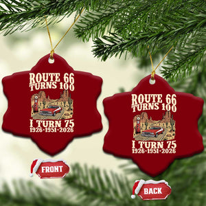 Route Highway 66 Turns 100 I Turn 75 Ceramic Ornament Vintage 1951 Road Sign American Muscle Car Lover 75th Birthday Gift