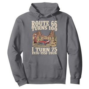 Route Highway 66 Turns 100 I Turn 75 Hoodie Vintage 1951 Road Sign American Muscle Car Lover 75th Birthday Gift