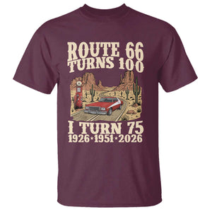 Route Highway 66 Turns 100 I Turn 75 T Shirt Vintage 1951 Road Sign American Muscle Car Lover 75th Birthday Gift