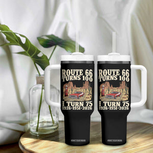 Route Highway 66 Turns 100 I Turn 75 Tumbler With Handle Vintage 1951 Road Sign American Muscle Car Lover 75th Birthday Gift