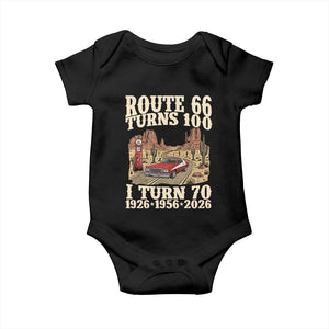 Route Highway 66 Turns 100 I Turn 70 Baby Onesie Vintage 1956 Road Sign American Muscle Car Lover 70th Birthday Gift