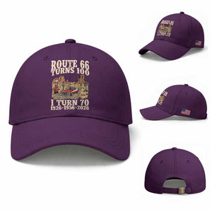 Route Highway 66 Turns 100 I Turn 70 Baseball Cap Vintage 1956 Road Sign American Muscle Car Lover 70th Birthday Gift