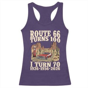 Route Highway 66 Turns 100 I Turn 70 Racerback Tank Top Vintage 1956 Road Sign American Muscle Car Lover 70th Birthday Gift