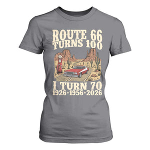 Route Highway 66 Turns 100 I Turn 70 T Shirt For Women Vintage 1956 Road Sign American Muscle Car Lover 70th Birthday Gift