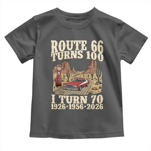 Route Highway 66 Turns 100 I Turn 70 Toddler T Shirt Vintage 1956 Road Sign American Muscle Car Lover 70th Birthday Gift