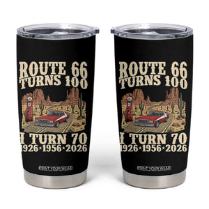 Route Highway 66 Turns 100 I Turn 70 Tumbler Cup Vintage 1956 Road Sign American Muscle Car Lover 70th Birthday Gift