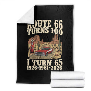 Route Highway 66 Turns 100 I Turn 65 Throw Blanket Vintage 1961 Road Sign American Muscle Car Lover 65th Birthday Gift