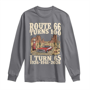 Route Highway 66 Turns 100 I Turn 65 Long Sleeve Shirt Vintage 1961 Road Sign American Muscle Car Lover 65th Birthday Gift