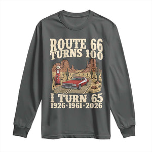 Route Highway 66 Turns 100 I Turn 65 Long Sleeve Shirt Vintage 1961 Road Sign American Muscle Car Lover 65th Birthday Gift