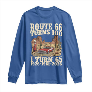 Route Highway 66 Turns 100 I Turn 65 Long Sleeve Shirt Vintage 1961 Road Sign American Muscle Car Lover 65th Birthday Gift