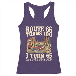 Route Highway 66 Turns 100 I Turn 65 Racerback Tank Top Vintage 1961 Road Sign American Muscle Car Lover 65th Birthday Gift