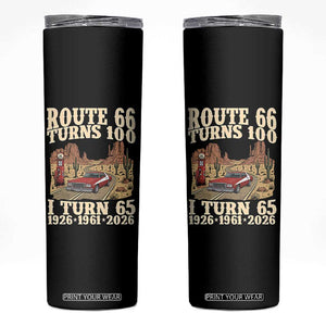 Route Highway 66 Turns 100 I Turn 65 Skinny Tumbler Vintage 1961 Road Sign American Muscle Car Lover 65th Birthday Gift