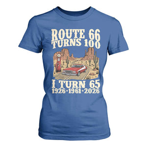 Route Highway 66 Turns 100 I Turn 65 T Shirt For Women Vintage 1961 Road Sign American Muscle Car Lover 65th Birthday Gift