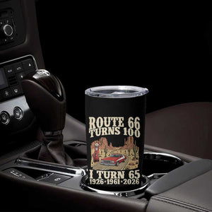 Route Highway 66 Turns 100 I Turn 65 Tumbler Cup Vintage 1961 Road Sign American Muscle Car Lover 65th Birthday Gift