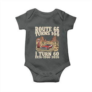 Route Highway 66 Turns 100 I Turn 60 Baby Onesie Vintage 1966 Road Sign American Muscle Car Lover 60th Birthday Gift