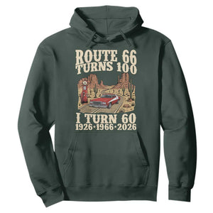 Route Highway 66 Turns 100 I Turn 60 Hoodie Vintage 1966 Road Sign American Muscle Car Lover 60th Birthday Gift