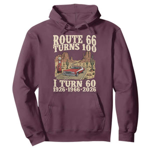 Route Highway 66 Turns 100 I Turn 60 Hoodie Vintage 1966 Road Sign American Muscle Car Lover 60th Birthday Gift