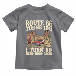 Route Highway 66 Turns 100 I Turn 60 Toddler T Shirt Vintage 1966 Road Sign American Muscle Car Lover 60th Birthday Gift