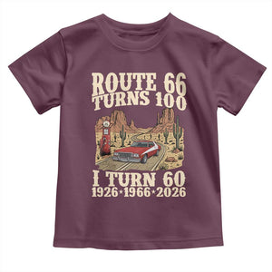 Route Highway 66 Turns 100 I Turn 60 Toddler T Shirt Vintage 1966 Road Sign American Muscle Car Lover 60th Birthday Gift