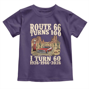 Route Highway 66 Turns 100 I Turn 60 Toddler T Shirt Vintage 1966 Road Sign American Muscle Car Lover 60th Birthday Gift