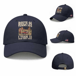 Route Highway 66 Turns 100 I Turn 55 Baseball Cap Vintage 1971 Road Sign American Muscle Car Lover 55th Birthday Gift