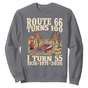 Route Highway 66 Turns 100 I Turn 55 Sweatshirt Vintage 1971 Road Sign American Muscle Car Lover 55th Birthday Gift