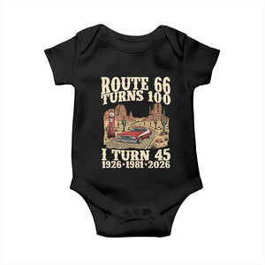 Route Highway 66 Turns 100 I Turn 45 Baby Onesie Vintage 1981 Road Sign American Muscle Car Lover 45th Birthday Gift