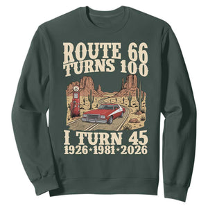 Route Highway 66 Turns 100 I Turn 45 Sweatshirt Vintage 1981 Road Sign American Muscle Car Lover 45th Birthday Gift