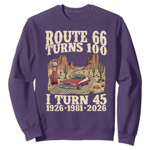 Route Highway 66 Turns 100 I Turn 45 Sweatshirt Vintage 1981 Road Sign American Muscle Car Lover 45th Birthday Gift