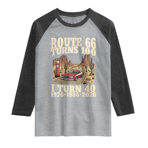Route Highway 66 Turns 100 I Turn 40 Raglan Shirt Vintage 1986 Road Sign American Muscle Car Lover 40th Birthday Gift
