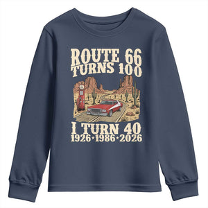 Route Highway 66 Turns 100 I Turn 40 Youth Sweatshirt Vintage 1986 Road Sign American Muscle Car Lover 40th Birthday Gift