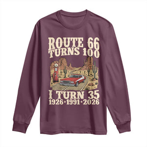 Route Highway 66 Turns 100 I Turn 35 Long Sleeve Shirt Vintage 1991 Road Sign American Muscle Car Lover 35th Birthday Gift