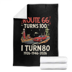 Route Highway 66 Turns 100 I Turn 80 Throw Blanket Vintage 1946 Road Sign Classic Muscle Car Lover 80th Birthday Gift