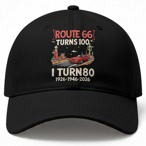 Route Highway 66 Turns 100 I Turn 80 Baseball Cap Vintage 1946 Road Sign Classic Muscle Car Lover 80th Birthday Gift