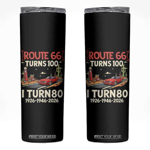 Route Highway 66 Turns 100 I Turn 80 Skinny Tumbler Vintage 1946 Road Sign Classic Muscle Car Lover 80th Birthday Gift