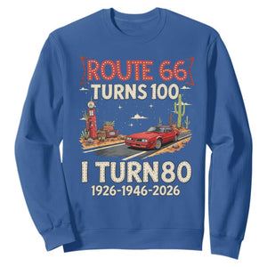 Route Highway 66 Turns 100 I Turn 80 Sweatshirt Vintage 1946 Road Sign Classic Muscle Car Lover 80th Birthday Gift